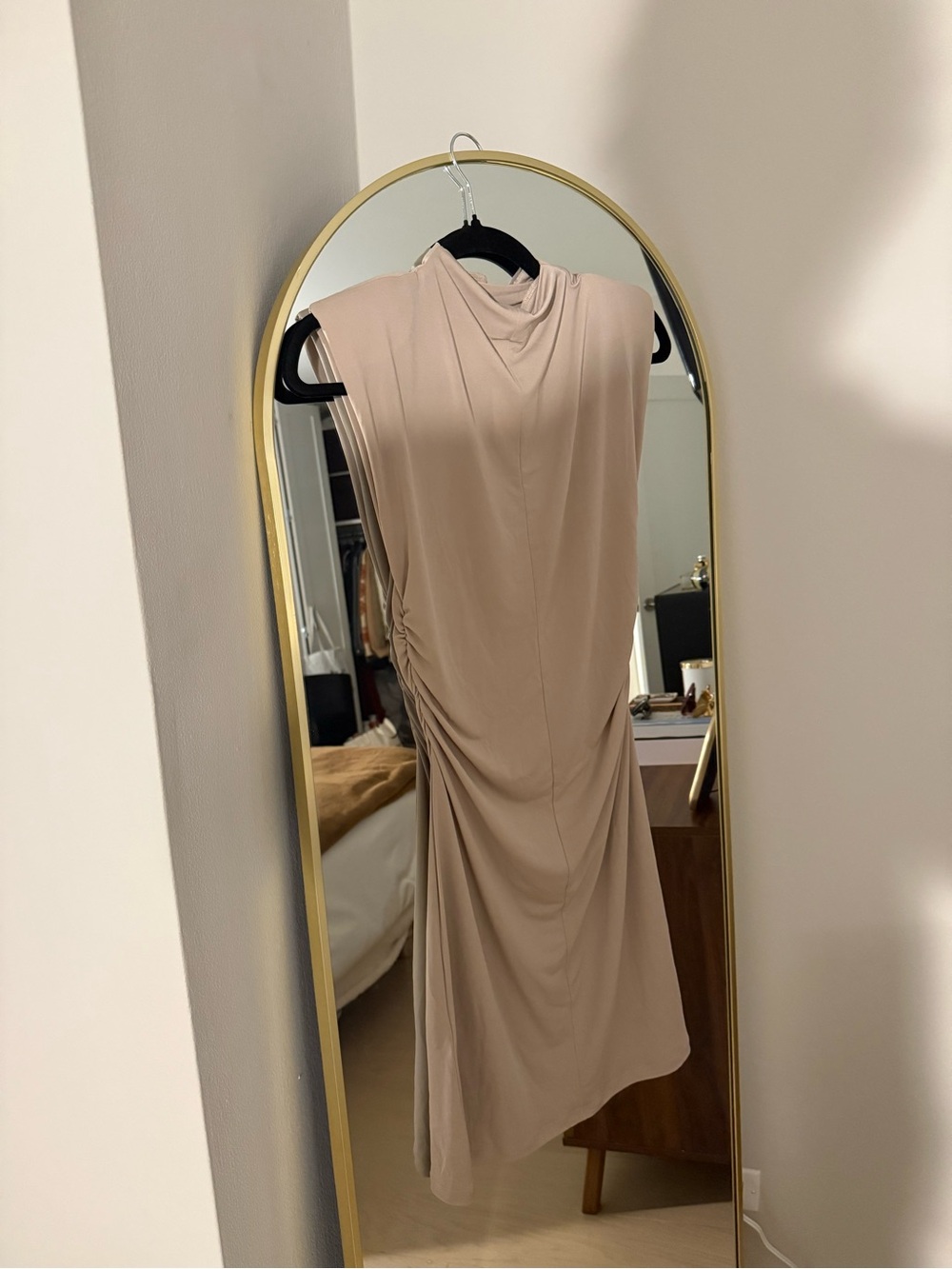 H&M Neutral Draped Sleeveless Beige Dress